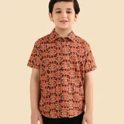 Fabindia Boys Maroon Cotton Printed Shirt-image-54