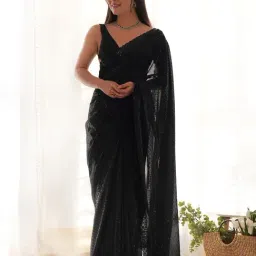 Saree Mall Black Embellished Sarees With Unstitched Blouse-image-58