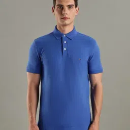 TOMMY HILFIGER Blue Solid Slim Fit Cotton Polo T-Shirt-picture-20