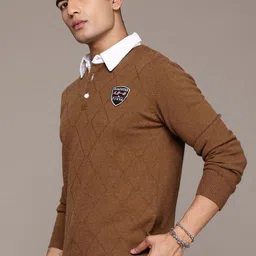 The Roadster Lifestyle Co. Men Geometric Self Design Woollen Pullover image 3