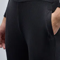 studiofit women Studiofit by Westside Black Ribbed High-Rise Track Pants image 4