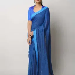Unnati Silks Blue Linen Woven Saree With Unstitched Blouse-picture-24
