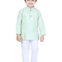AJ Dezines Kids Green Cotton Printed Full Sleeves Kurta Set-image-85