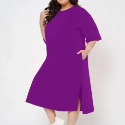Brinns Purple Cotton Regular Fit Plus Size Dress image 4