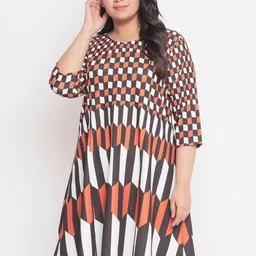 Amydus Women Plus Size Orange Printed A-Line Dress-picture-17