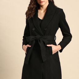 all about you Luxe Collection Women Black Solid Double Breasted Longline Trench Coat-picture-43
