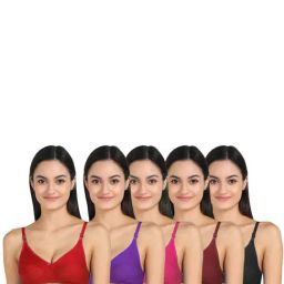 AROUSY Red & Purple Cotton Everyday Bra - Pack Of 5-picture-13
