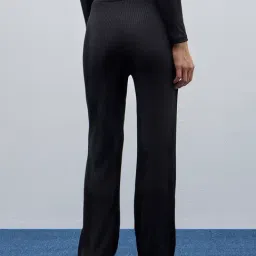 studiofit women Studiofit by Westside Black Ribbed High-Rise Track Pants image 2