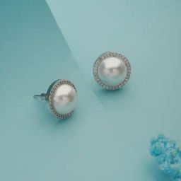 Saraf RS Jewellery Silver Toned Pearl Minimal Studds Earrings-picture-2
