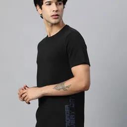 HRX by Hrithik Roshan Men Black Solid Printed Lifestyle Pure Cotton T-shirt-picture-27