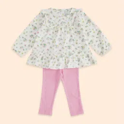 Pantaloons Baby White & Pink Cotton Floral Print Full Sleeves Top Set-image-4