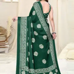 MIRCHI FASHION Green Floral Print Saree With Unstitched Blouse image 4