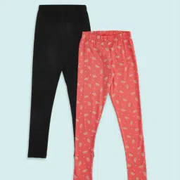 Pantaloons Junior Peach & Black Printed Leggings (Pack of 2)-image-81