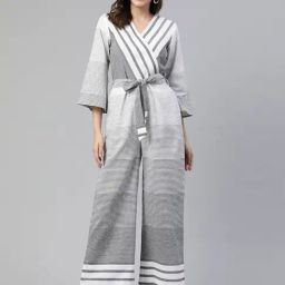 Cottinfab White & Grey Cotton Striped Jumpsuit-picture-32
