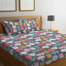 Klotthe Printed Grey 300 TC Cotton Blend King Bed Sheet with 2 Pillow Covers-picture-19