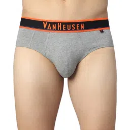 Van Heusen Regular Fit Colour Fresh Neon Elasticized Waistband Briefs - Grey Melange W Neon Orange-image-11