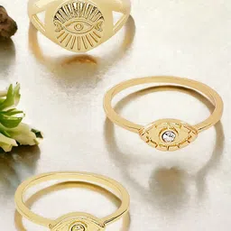 DressBerry Set Of 3 Gold-Plated Stone-Studded Evil Eye Adjustable Finger Rings-picture-40