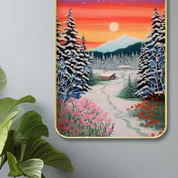 Myntra Elegant Homes Orange & Pink Moon And Tree Wooden Wall Art-image-63