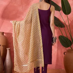 Sangria Self Design Scoop Neck Gotta Patti Straight Kurta & Trousers With Dupatta image 3