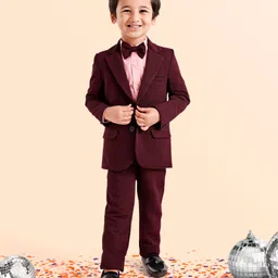 Babyhug Full Sleeves Stretch Fit Party Suit With Bow - Maroon-picture-26