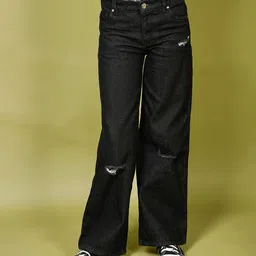 Lilpicks Couture Ruff Mild Ripped Flared Denim Jeans - Black-picture-18