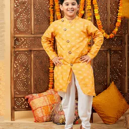 stylobug Stylo Bug Full Sleeves Abstract Printed Asymmetrical Kurta & Dhoti Set - Yellow-picture-13