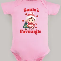 FFlirtygo Christmas Theme Cotton Half Sleeves Santa Favourite Printed Onesie - Pink-picture-16