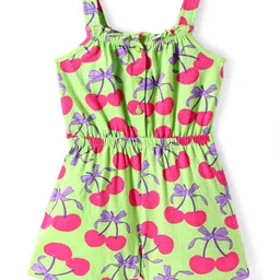 Babyhug Cotton Knit Sleeveless Jumpsuit With Cherry Print - Neon Green-picture-23
