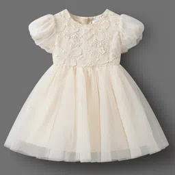 Mark & Mia Half Sleeves Party Frockwith Floral Embroidery - Beige-picture-27