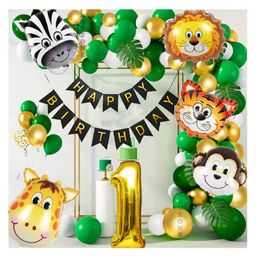 Bubble Trouble Jungle Theme Birthday Decoration Items for Boys Girls | Animal Face Balloons for Birthday | 1st Happy Birthday | Forest Theme Birthday Decoration Kit (1st Jungle Theme)-picture-49