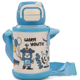 BAYBEE Hydro 2 in 1 Kids Sipper Water Bottle with Straw | BPA Free Stainless Steel Flask with Carry Strap for School, Travel | Leak Proof with Dual Mode | Baby Sipper Bottle for Kids (500ml, Blue)-image-0