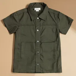 PURPLE UNITED KIDS Cotton Blend Woven Half Sleeves Solid Shirt - Olive-picture-10