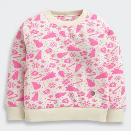 Barbie by Tiny Girl Woven Christmas Theme Full Sleeves Snowman Printed Light winter Sweatshirt - Cream image 1