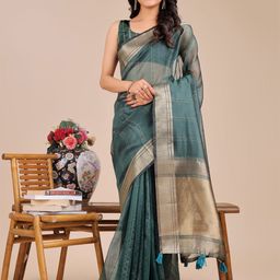 Mitera Striped Zari Organza Saree-picture-9