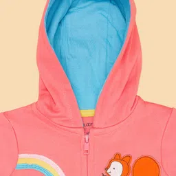 Pantaloons Baby Full Sleeves Squirrel Patch Detailed Hooded Jacket - Pink image 3