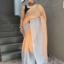 HERE&NOW Colourblocked Pure Chiffon Ready to Wear Saree image 4
