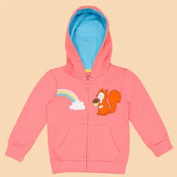 Pantaloons Baby Full Sleeves Squirrel Patch Detailed Hooded Jacket - Pink image 4