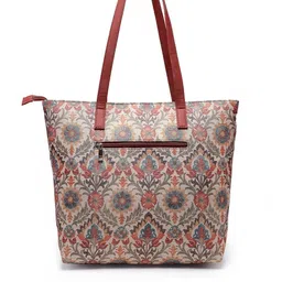 AQUATAN Ethnic Motifs Printed PU Structured Tote Bag image 3