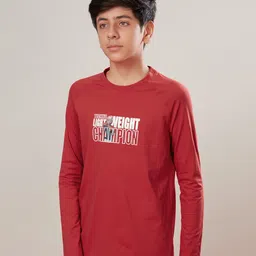 Technosport Knit Full Sleeves Light Weight Text Printed Breathable & Quick Dry Sports Tee - Red image 5