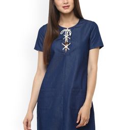StyleStone Women Denim Blue Solid Sheath Dress-picture-1