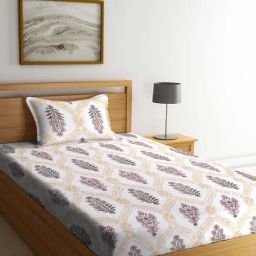 Klotthe Printed White & Yellow 300 TC Cotton Blend Single Bed Sheet with Pillow Cover-picture-18