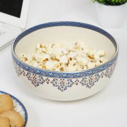 Fabindia Home Printed White Ceramic Serving Bowl (700 ml)-picture-24