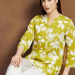Melange By Lifestyle Lime Regular Fit Floral Print Kurti-picture-28