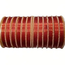 Qufrozy Orange Glass Artificial Stones & Beads Bangle image 1