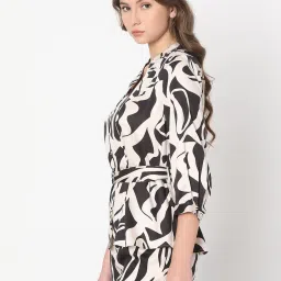 Vero Moda Black & White Printed Shirt With Belt image 4