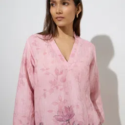 Zuba by Westside Pink Floral Design High-Low Kurta image 4