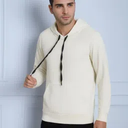 Mack Jonney Off White Fleece Regular Fit Solid Hooded Sweatshirt image 4