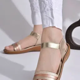 Shoetopia Women's Gold Ankle Strap Wedges-image-0