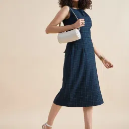 Powersutra Navy Blue Regular Fit Checks Dress image 4