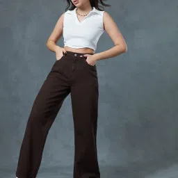 Bewakoof Dark Brown Relaxed Fit High Rise Jeans image 4